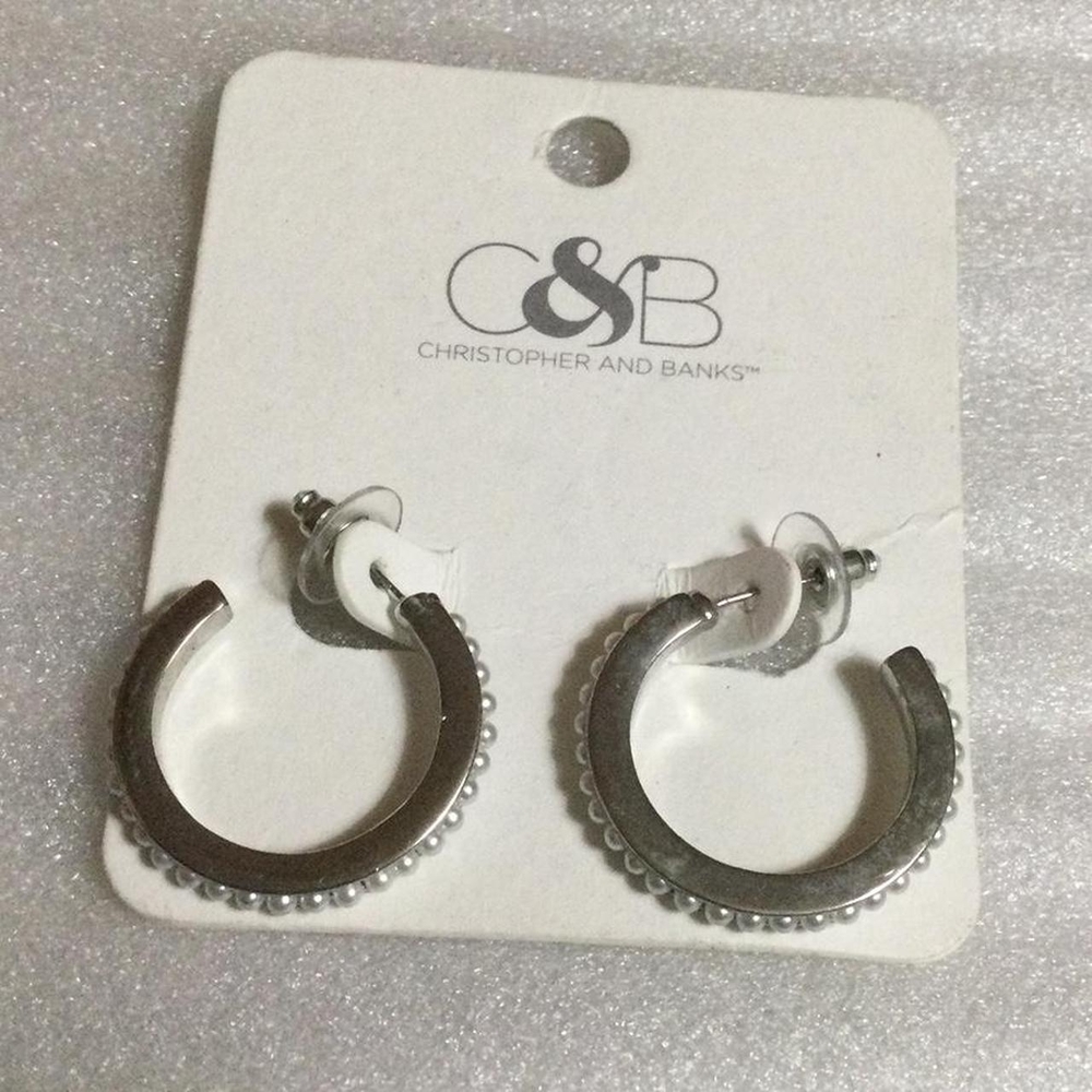 Christopher & Banks Silver Hoop Earrings with Beaded Edge